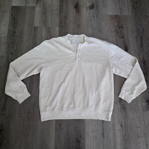 Mate The Label Organic Cotton Bone White Henley Crew Neck Sweatshirt Size L NWOT
